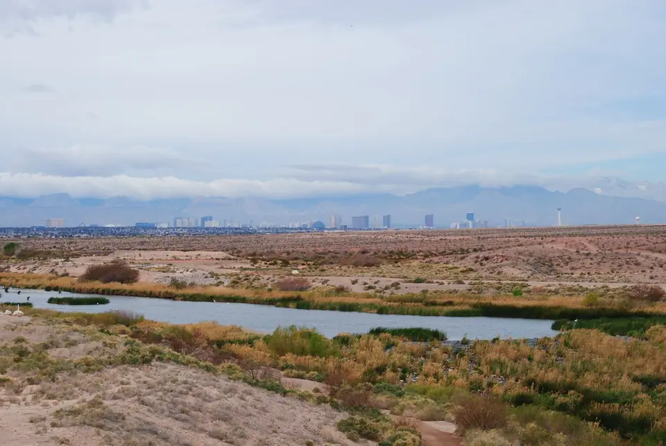 Desert flats east of the valley with the Las Vegas skyline on the horizon (representative photo)